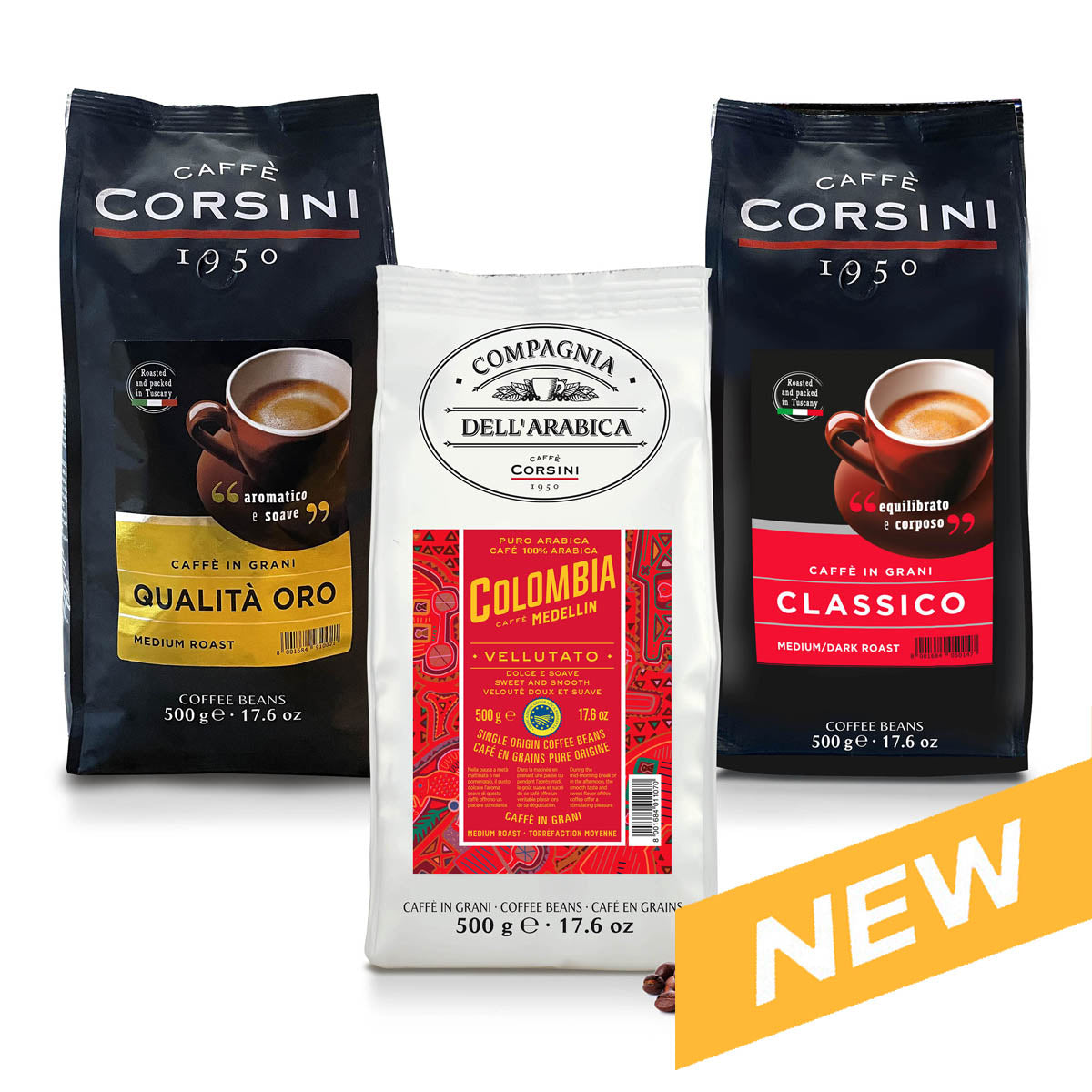 Caffè in grani | Dolcezza e intensità | Classico, Colombia, Qualità Oro | 3 x 500g