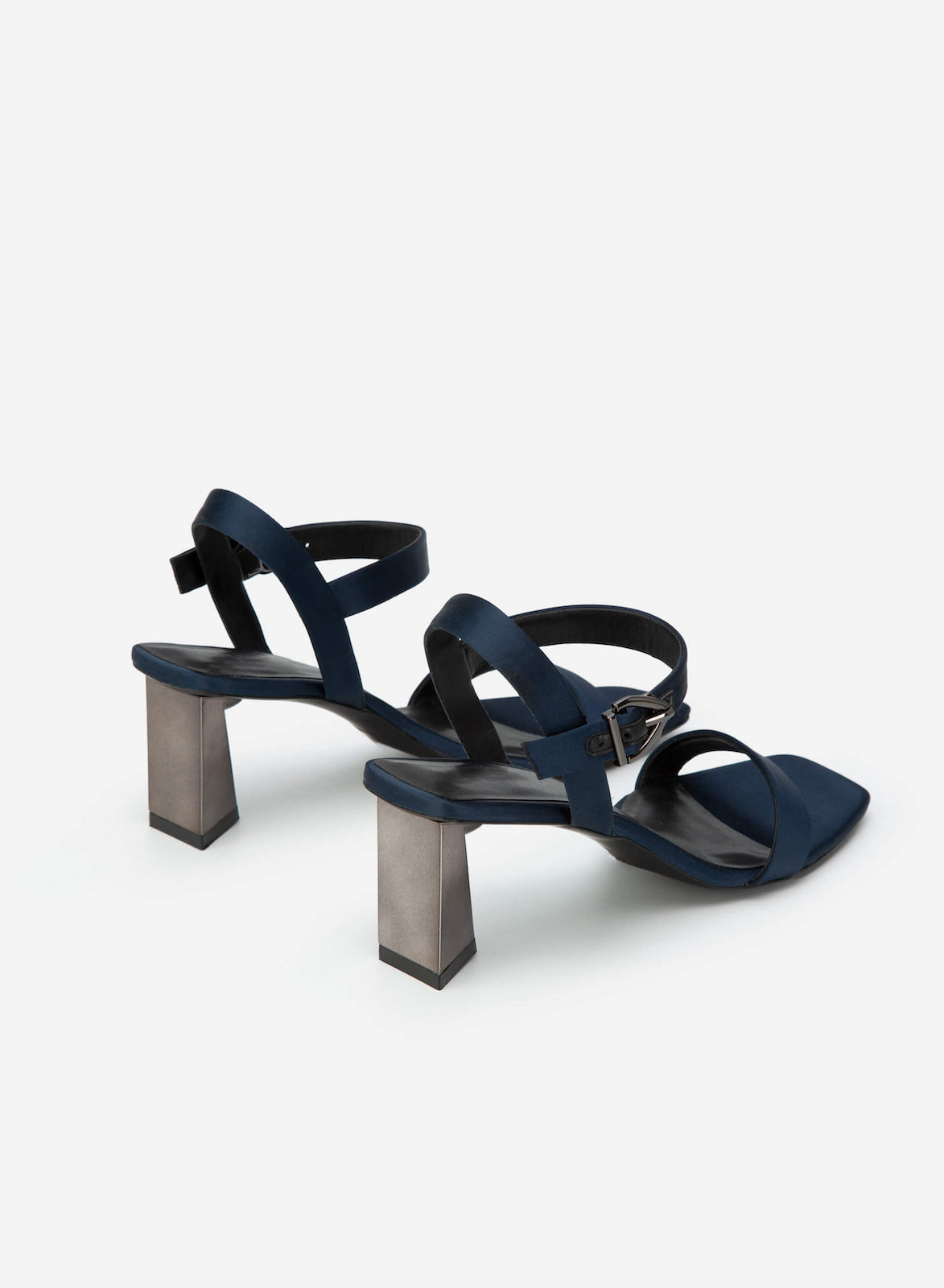 Scarpe con Grande Tacco in Metallo Blu Scuro