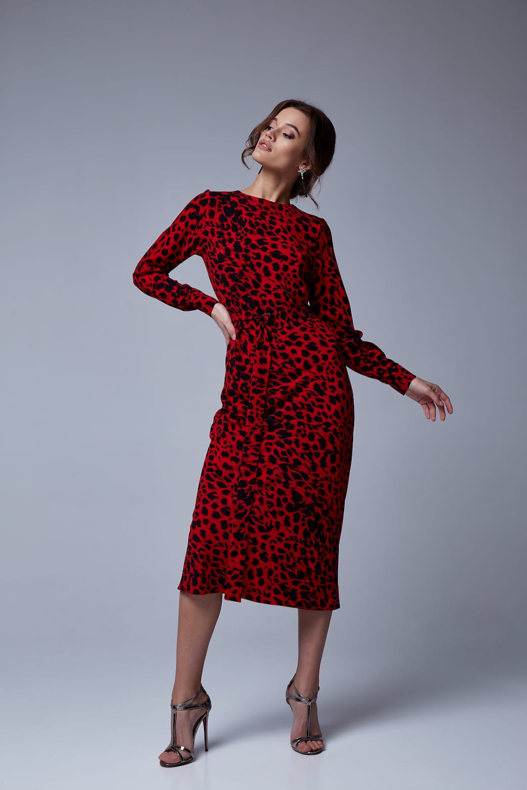 Vestito midi con trama leopardata
