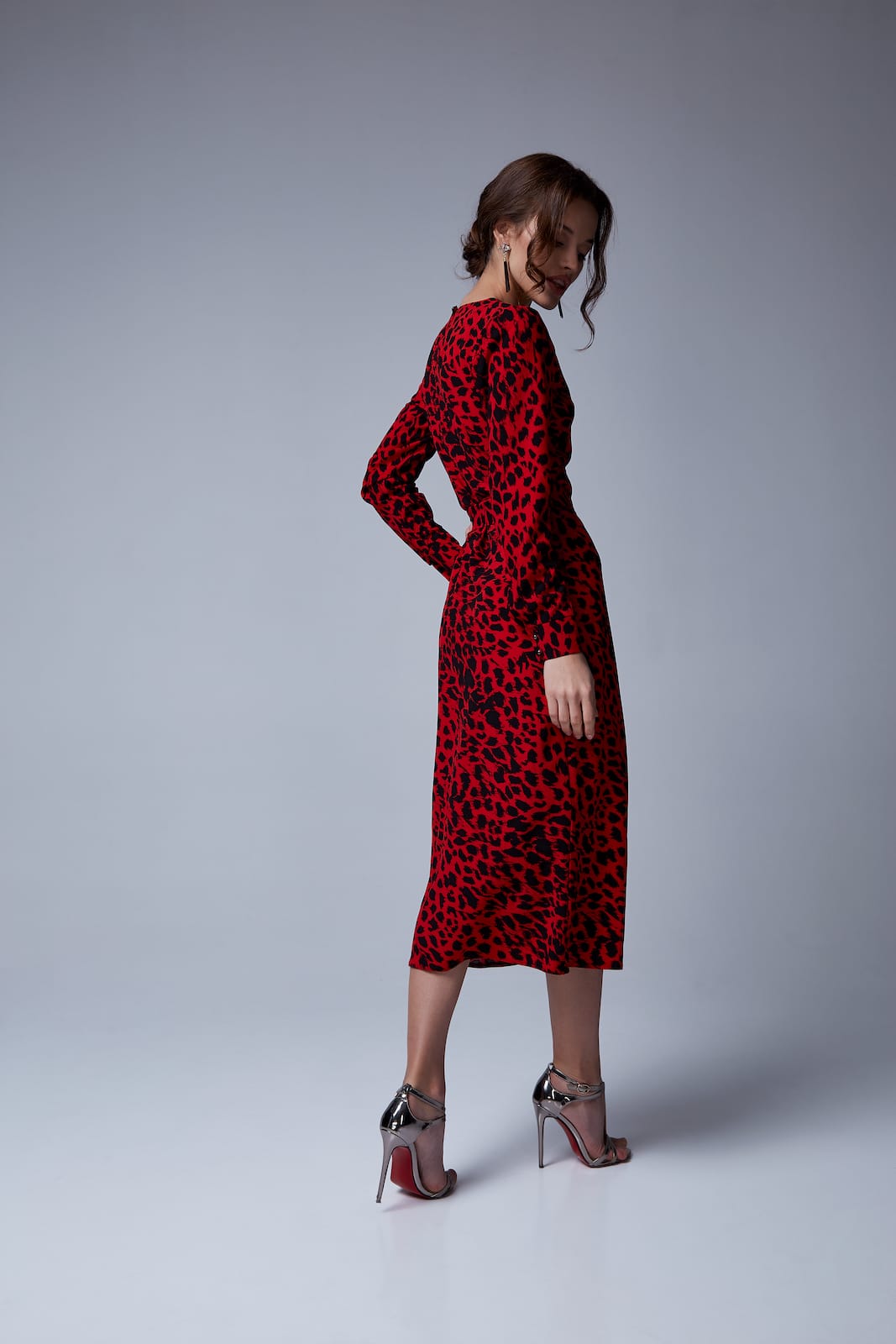 Vestito midi con trama leopardata